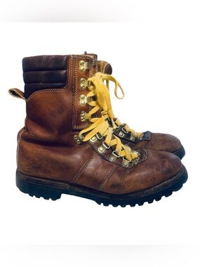 Montblanc Men's Vintage Brown Leather Work Boots Mountaineer Sz.9D